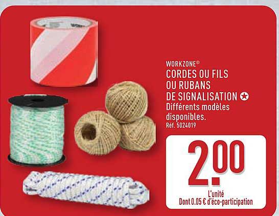 WORKZONE® CORDES OU FILS OU RUBANS DE SIGNALISATION Différents modèles disponibles. Réf. 502019
