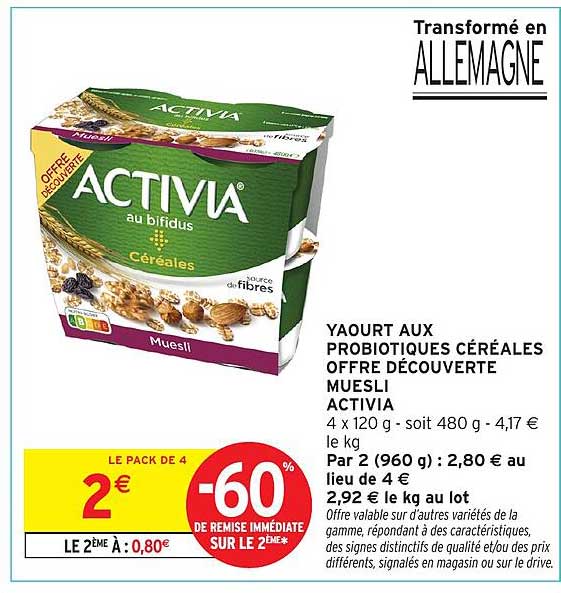 YAOURT AUX PROBIOTIQUES CÉRÉALES OFFRE DÉCOUVERTE MUESLI ACTIVIA