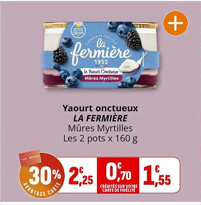 Yaourt onctueux LA FERMIÈRE Mûres Myrtilles Les 2 pots x 160 g