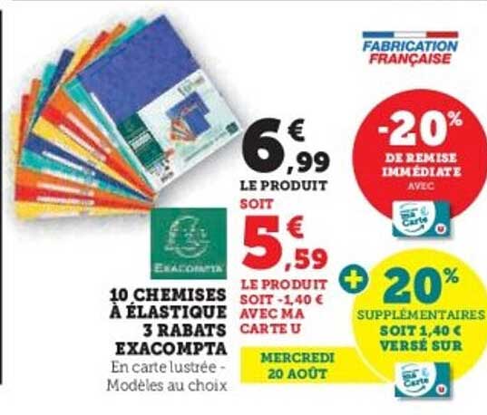 10 CHEMISES À ÉLASTIQUE 3 RABATS EXACOMPTA