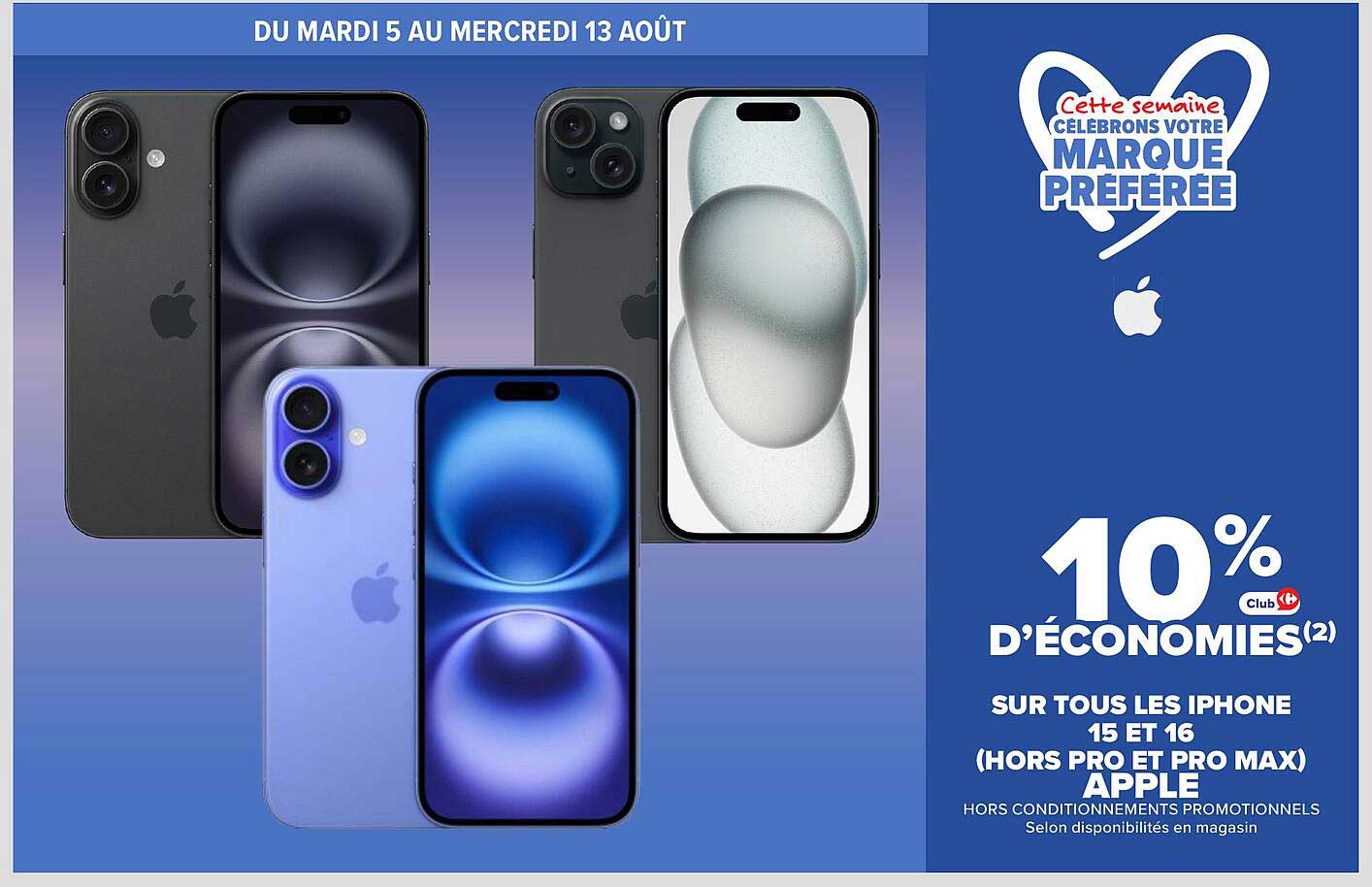 10% d'économies sur tous les iPhone 15 et 16 (hors Pro et Pro Max) Apple