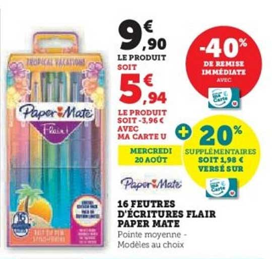 16 FEUTRES D'ÉCRITURES FLAIR PAPER MATE