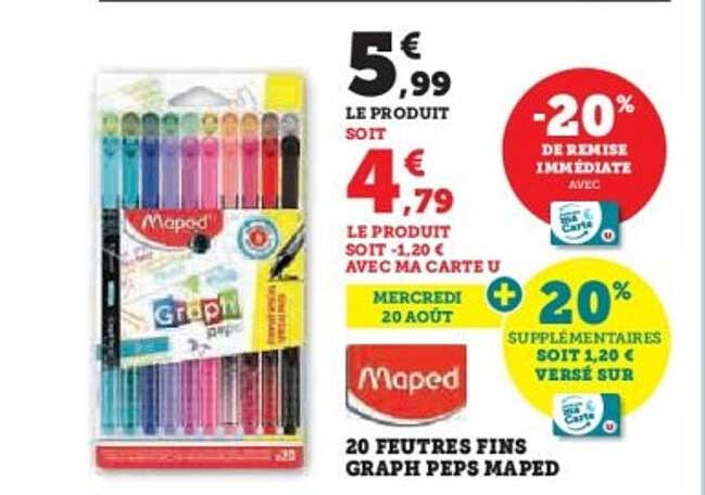 20 FEUTRES FINS GRAPH PEPS MAPED