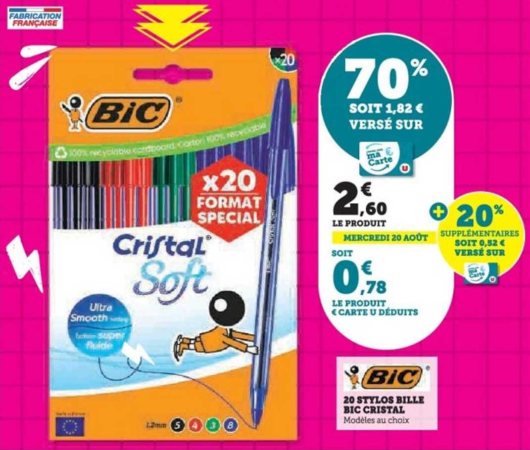 20 STYLOS BILLE BIC CRISTAL - MODÈLES AU CHOIX