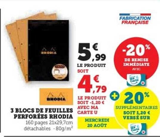 3 BLOCS DE FEUILLES PERFORÉES RHODIA