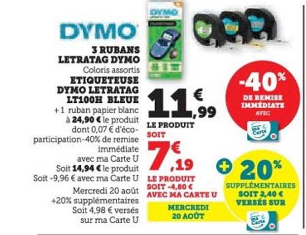 3 RUBANS LETRATAG DYMO + ÉTIQUETEUSE DYMO LETRATAG LT100H BLEUE