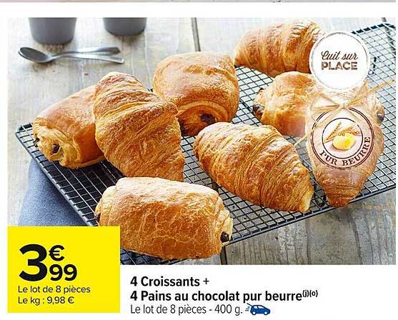 4 Croissants + 4 Pains au chocolat pur beurre