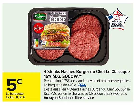 4 Steaks Hachés Burger du Chef Le Classique 15% M.G. SOCOPA