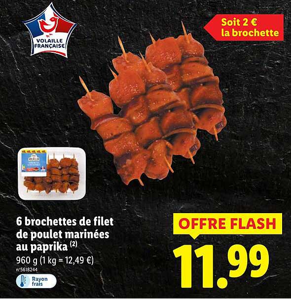 6 brochettes de filet de poulet marinées au paprika