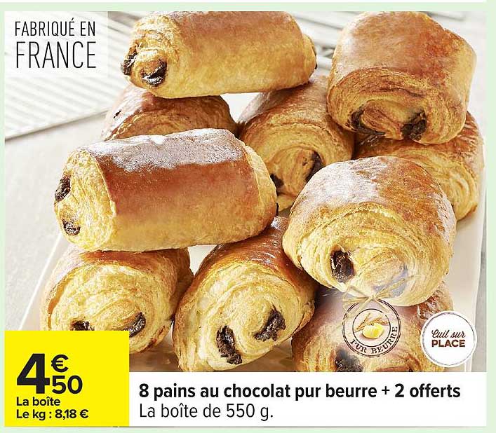 8 pains au chocolat pur beurre + 2 offerts