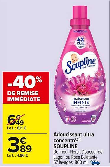 Adoucissant ultra concentré Soupline - Fraîcheur Infinie