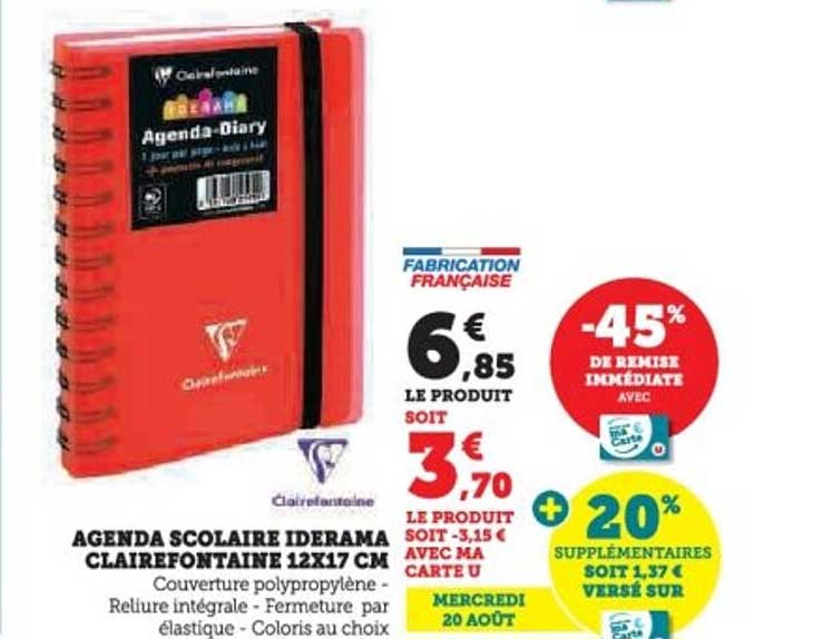 AGENDA SCOLAIRE IDERAMA CLAIREFONTAINE 12X17 CM