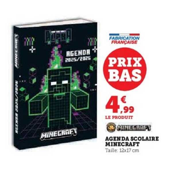 AGENDA SCOLAIRE MINECRAFT