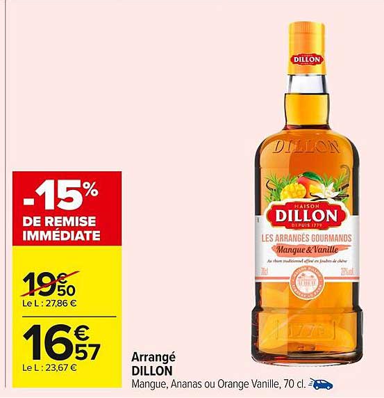 Arrangé DILLON - Mangue, Ananas ou Orange Vanille, 70 cl