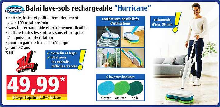 Balai lave-sols rechargeable "Hurricane"