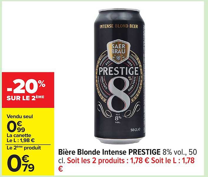 Bière Blonde Intense PRESTIGE 8% vol., 50 cl.