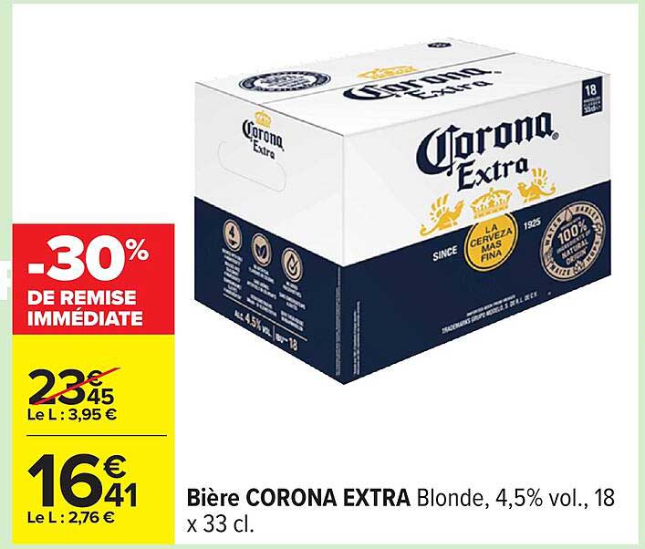 Bière CORONA EXTRA Blonde, 4,5% vol., 18 x 33 cl.