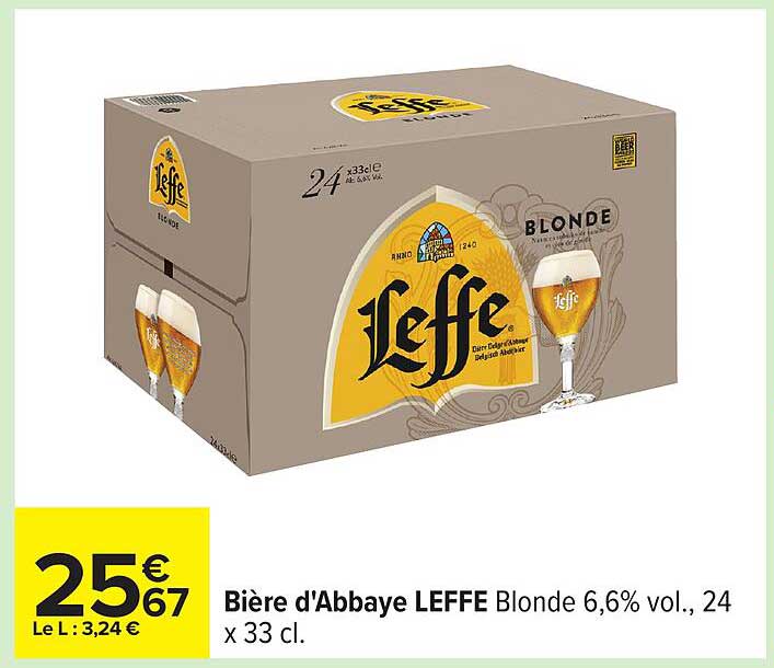 Bière d'Abbaye LEFFE Blonde 6,6% vol., 24 x 33 cl.