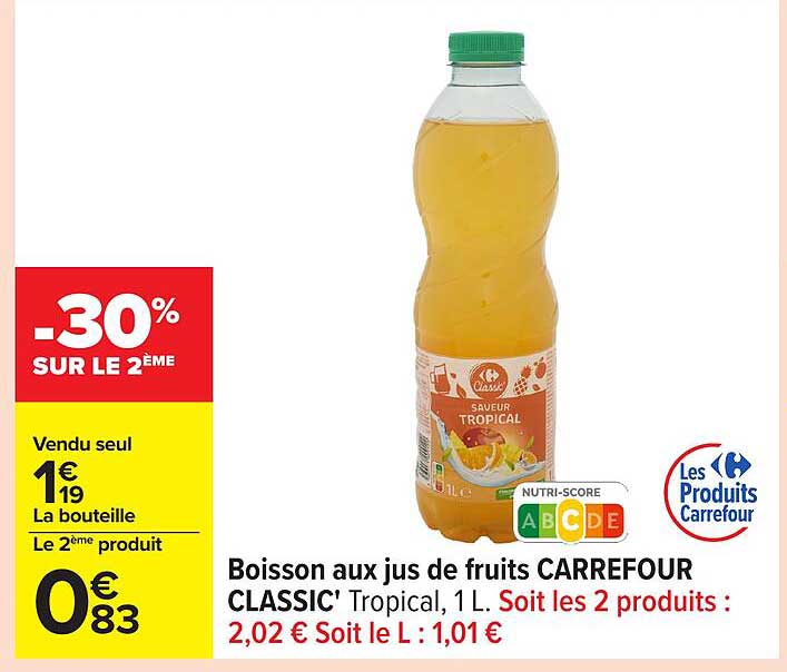 Boisson aux jus de fruits CARREFOUR CLASSIC' Tropical, 1 L.