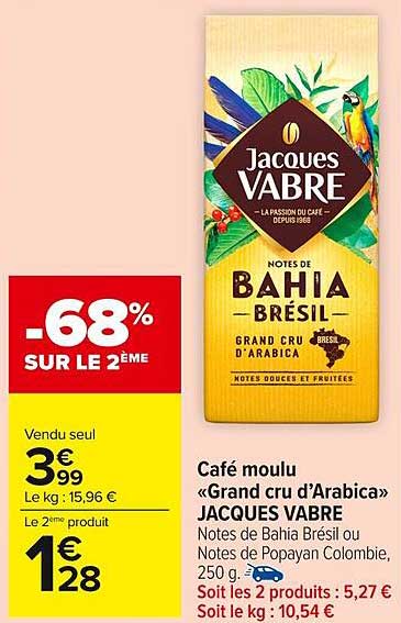 Café moulu «Grand cru d’Arabica» JACQUES VABRE