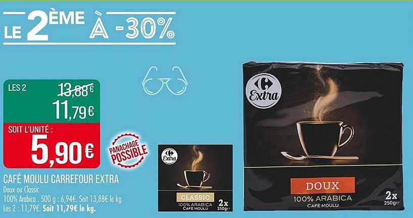 Café Moulue Carrefour Extra - 30% sur le 2ème