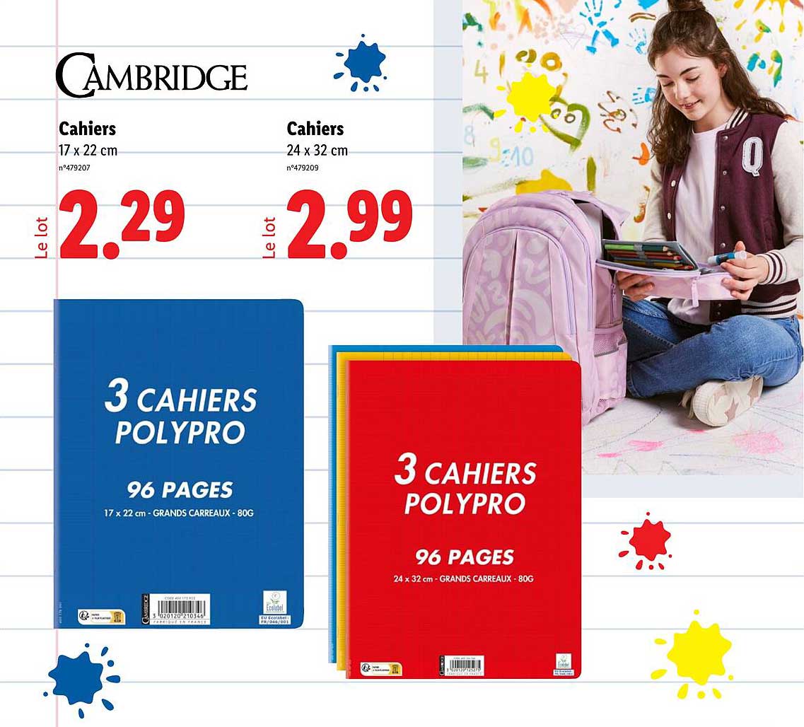 Cahiers Cambridge - 3 cahiers polypro 96 pages