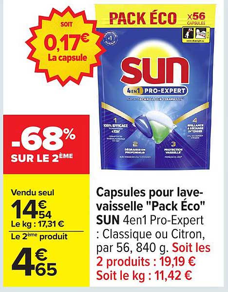 Capsules pour lave-vaisselle "Pack Éco" SUN 4en1 Pro-Expert