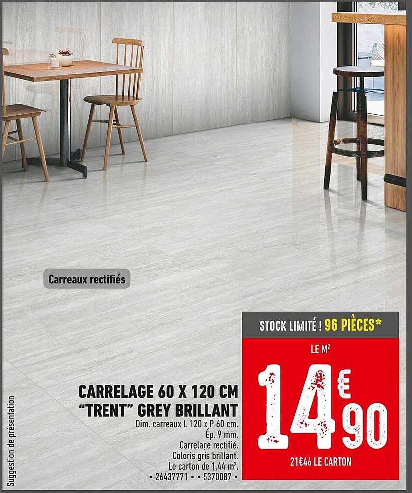 CARRELAGE 60 X 120 CM “TRENT” GREY BRILLANT
