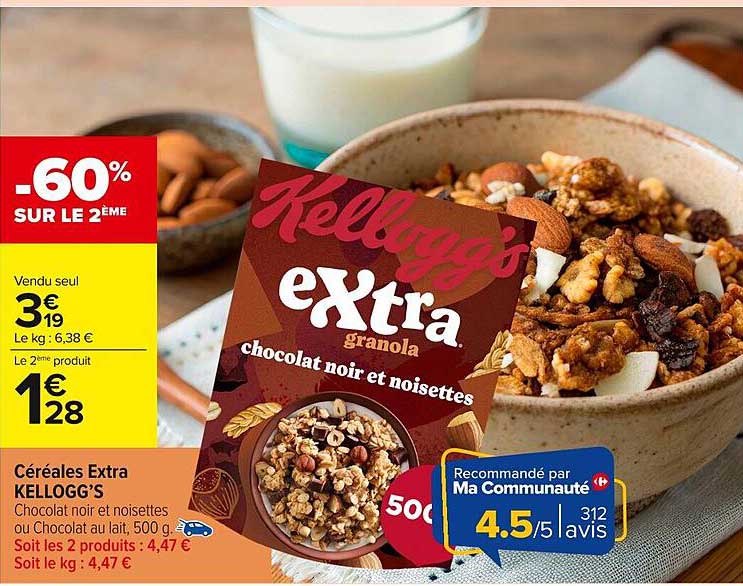 Céréales Extra KELLOGG'S Chocolat noir et noisettes
