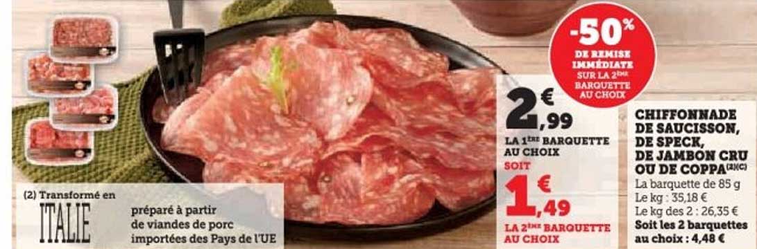 Chiffonnade de saucisson, de speck, de jambon cru ou de coppa