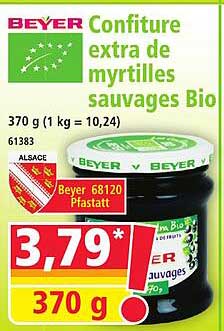 Confiture extra de myrtilles sauvages Bio
