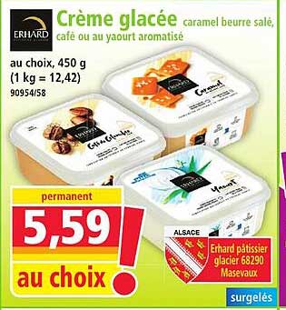 Crème glacée caramel beurre salé, café ou au yaourt aromatisé