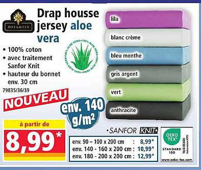 Drap housse jersey aloe vera