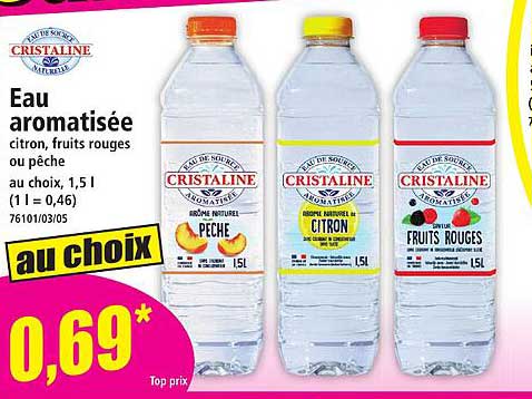 Eau aromatisée citron, fruits rouges ou pêche au choix, 1,5 l