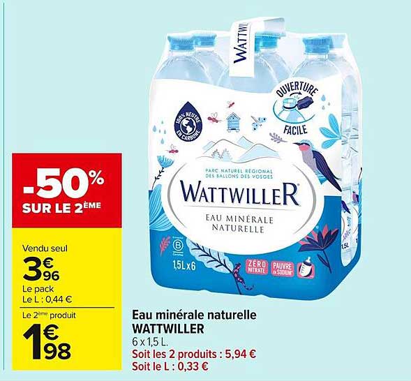 Eau minérale naturelle WATTWILLER 6 x 1,5 L