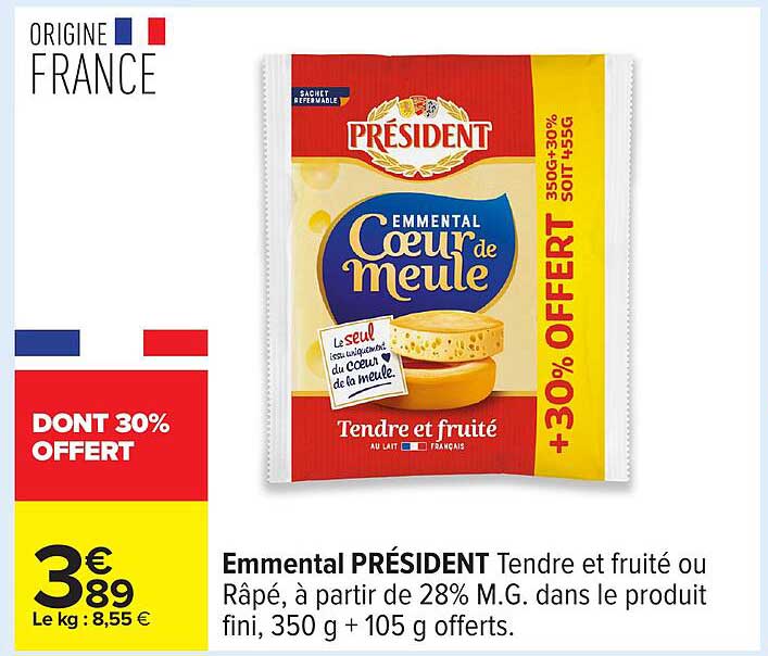 Emmental PRÉSIDENT Tendre et fruité ou Râpé