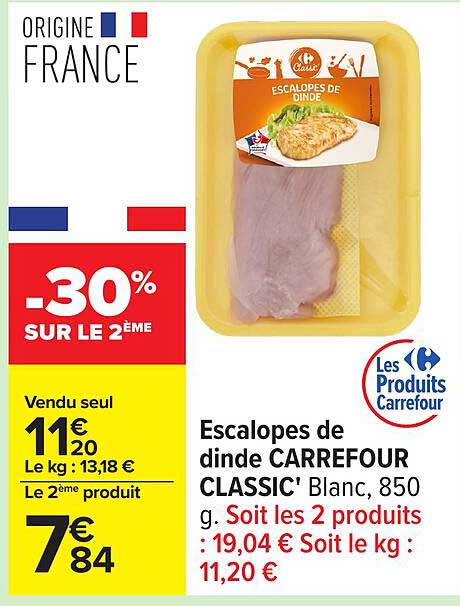 Escalopes de dinde CARREFOUR CLASSIC' Blanc, 850 g
