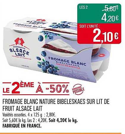 FROMAGE BLANC NATURE BIBELESKAES SUR LIT DE FRUIT ALSACE LAIT