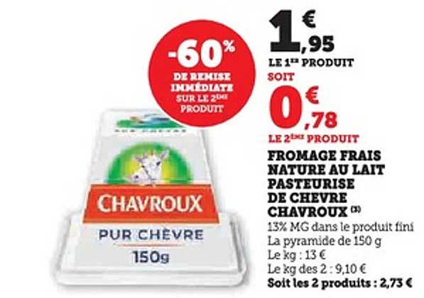 FROMAGE FRAIS NATURE AU LAIT PASTEURISE DE CHEVRE CHAVROUX