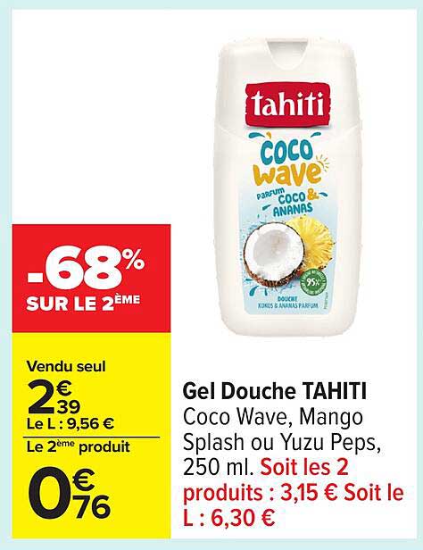 Gel Douche TAHITI Coco Wave, Mango Splash ou Yuzu Peps, 250 ml