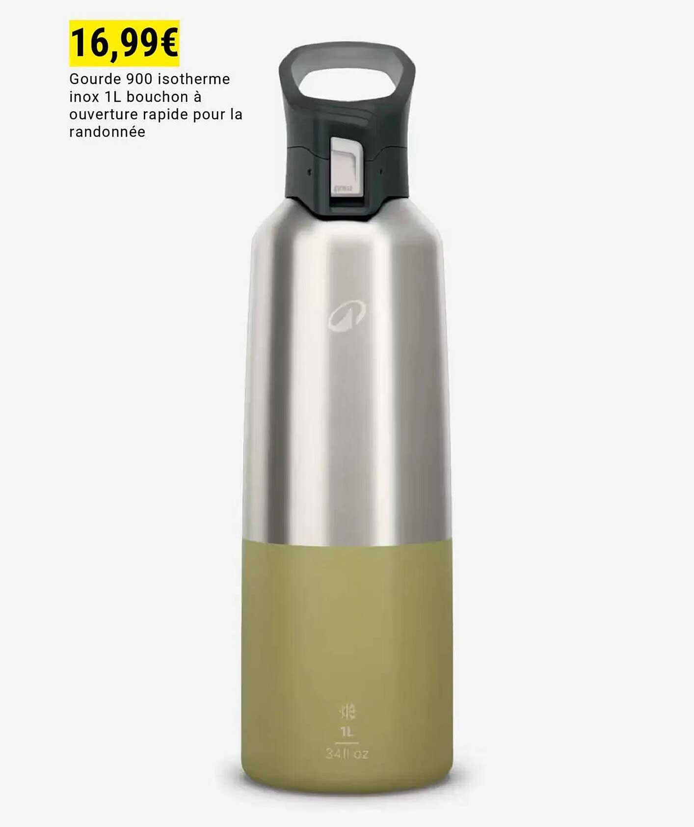 Gourde 900 isotherme inox 1L bouchon à ouverture rapide pour la randonnée