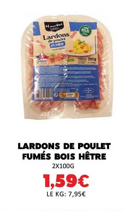 LARDONS DE POULET FUMÉS BOIS HÊTRE