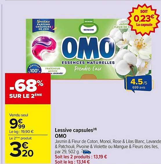 Lessive capsules OMO - Jasmin & Fleur de Coton