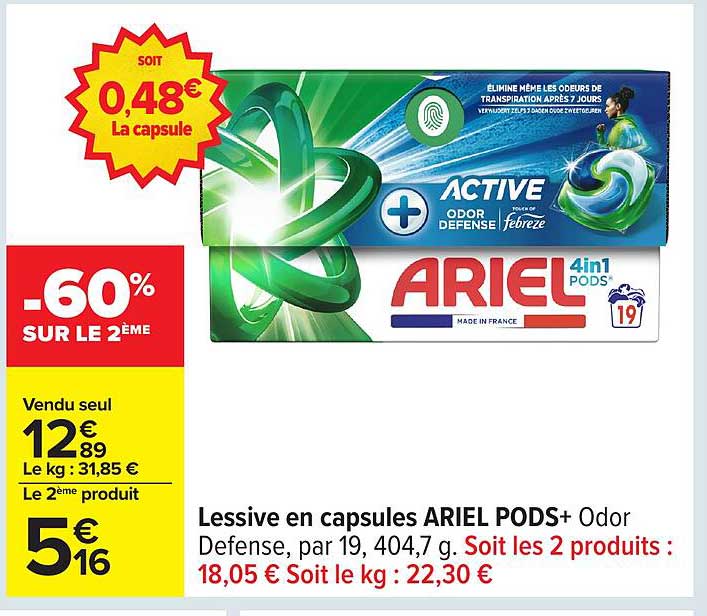 Lessive en capsules ARIEL PODS+ Odor Defense