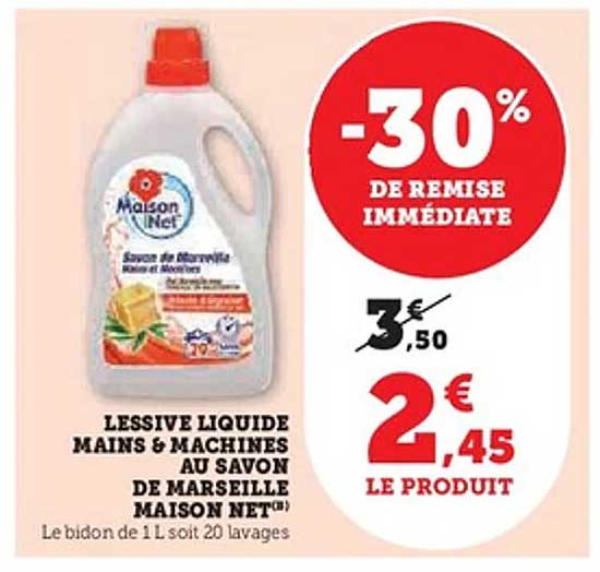LESSIVE LIQUIDE MAINS & MACHINES AU SAVON DE MARSEILLE MAISON NET