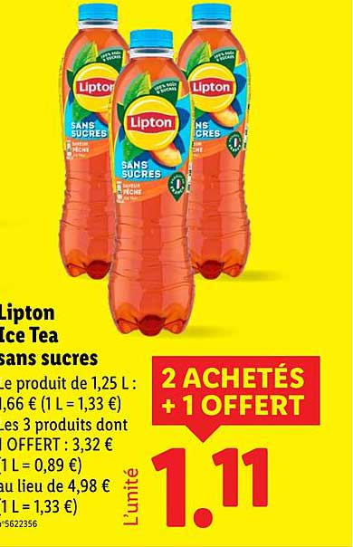 Lipton Ice Tea sans sucres - 2 Achetés + 1 Offert
