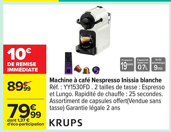 Machine à café Nespresso Inissia blanche