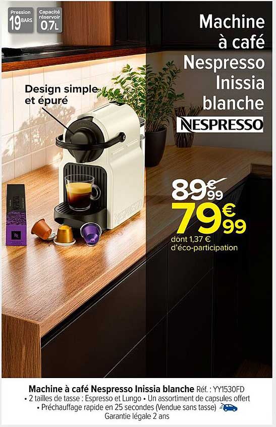 Machine à café Nespresso Inissia blanche