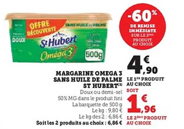 MARGARINE OMEGA 3 SANS HUILE DE PALME ST HUBERT