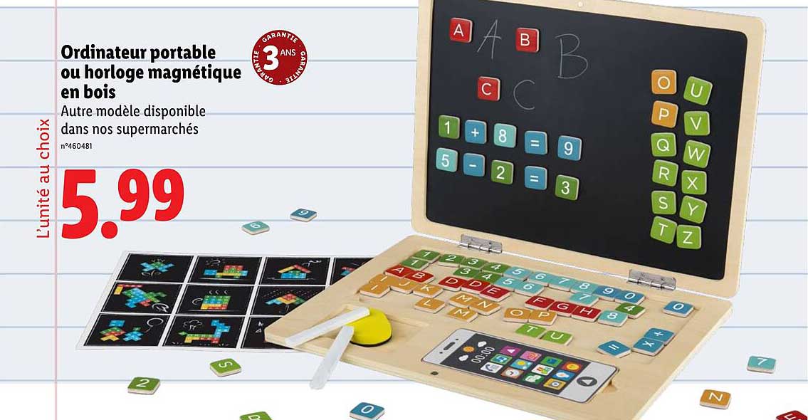 Ordinateur portable ou horloge magnétique en bois